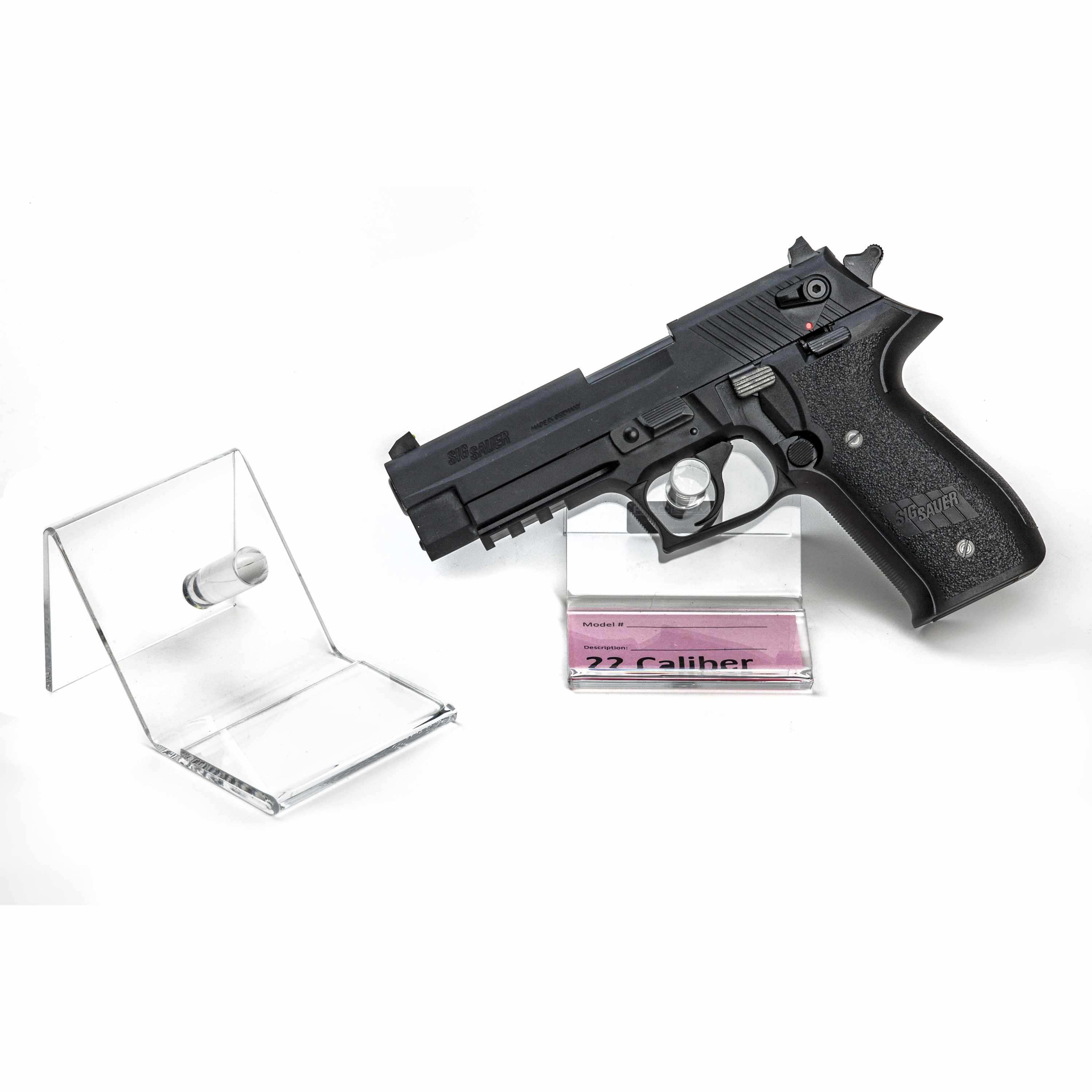 clear acrylic round  end  pistol revolver gun display support rest prop 
