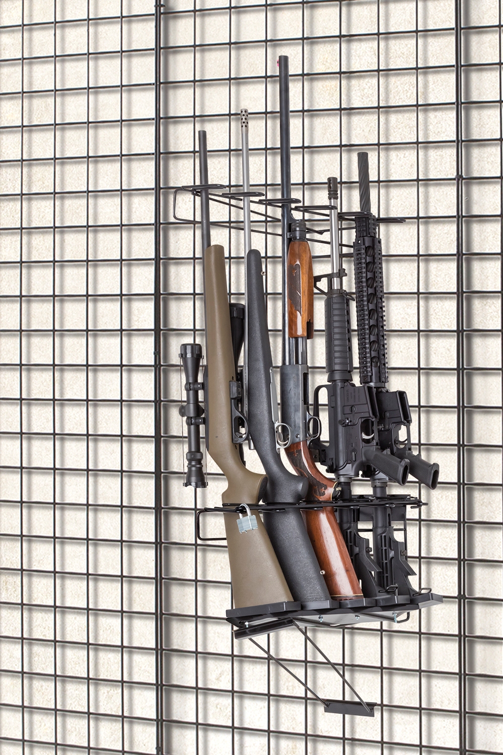 5-Rifle Leans left Locking Grid Wall Display, Max Capacity 5 Rifles/ft ...